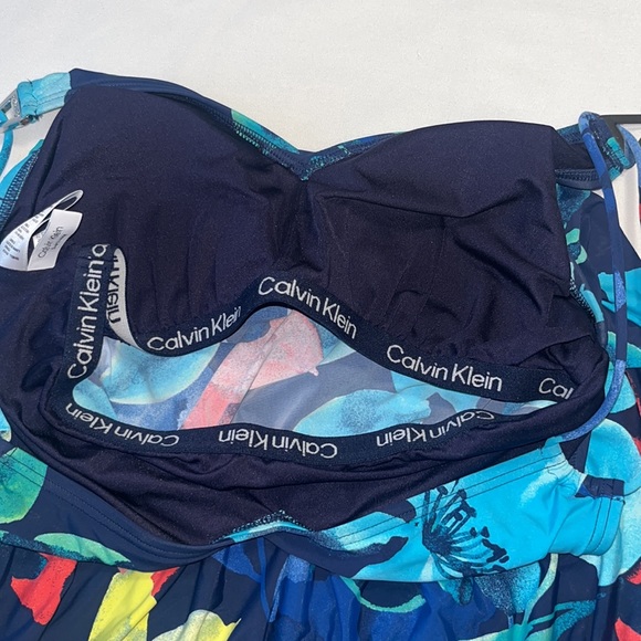Calvin Klein Solid Blouson Tankini Navy Multi Sz S - Picture 10 of 12
